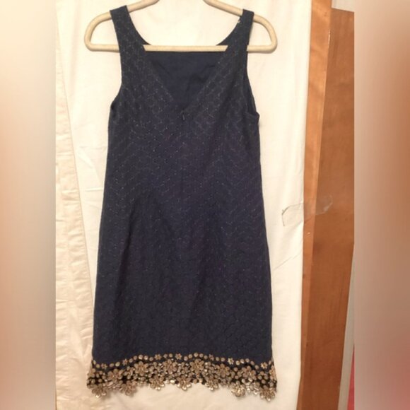 Lily Pulitzer Dawson Sheath dress with Goden scalloped hem Sz 10 - Picture 5 of 11